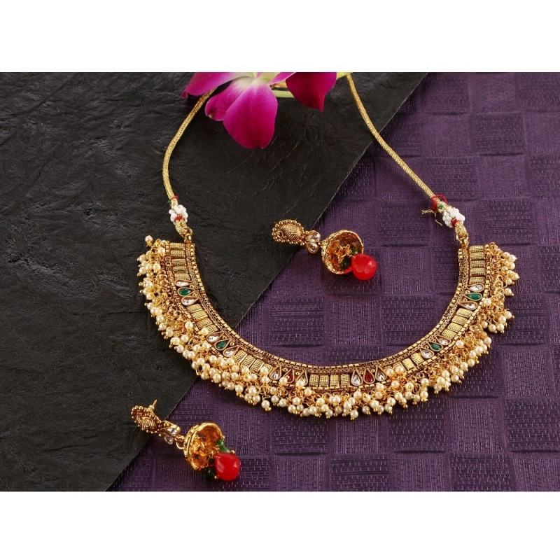 Generic Women's Rose Gold Plated Alloy Necklace &amp; Earings Set (Multicolor)