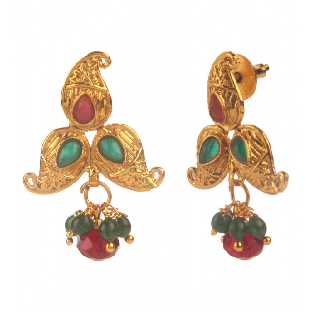 Women's Rose Gold Plated Alloy Necklace & Earings Set (Green & Red)