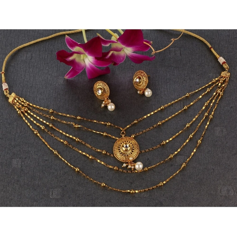 Generic Women's Rose Gold Plated Alloy Necklace &amp; Earings Set (Gold)