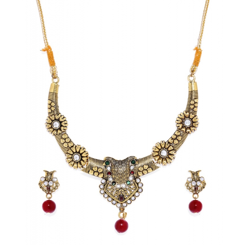 Generic Women's Rose Gold Plated Alloy Necklace &amp; Earings Set (Multicolor)