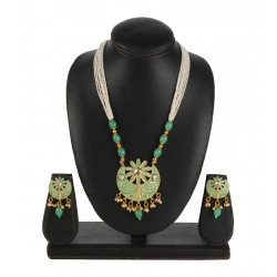 Women's Rose Gold Plated Alloy Necklace &amp; Earings Set (Green)