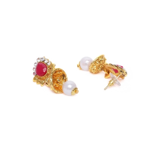 Generic Women's Rose Gold Plated Alloy Necklace &amp; Earings Set (Green &amp; Red)
