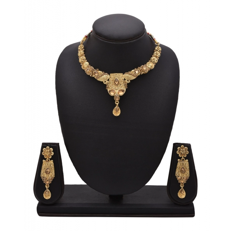 Generic Women's Rose Gold Plated Alloy Necklace &amp; Earings Set (Gold)