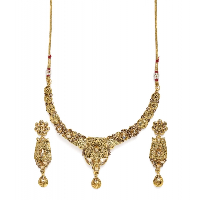 Generic Women's Rose Gold Plated Alloy Necklace &amp; Earings Set (Gold)