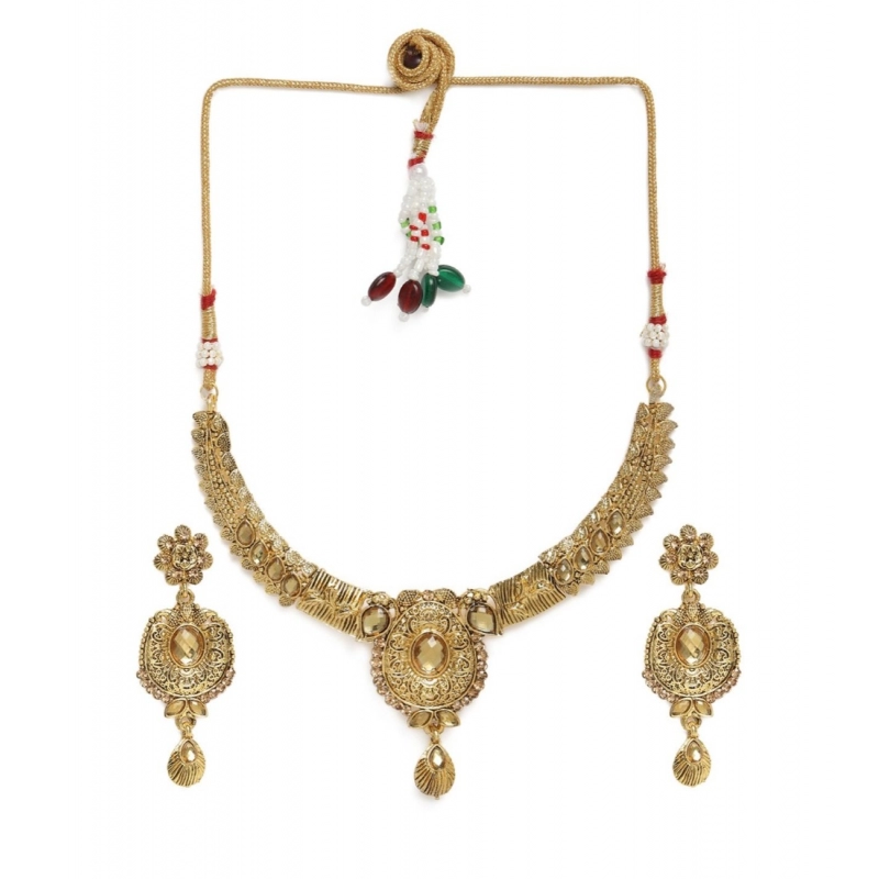 Generic Women's Rose Gold Plated Alloy Necklace &amp; Earings Set (Gold)