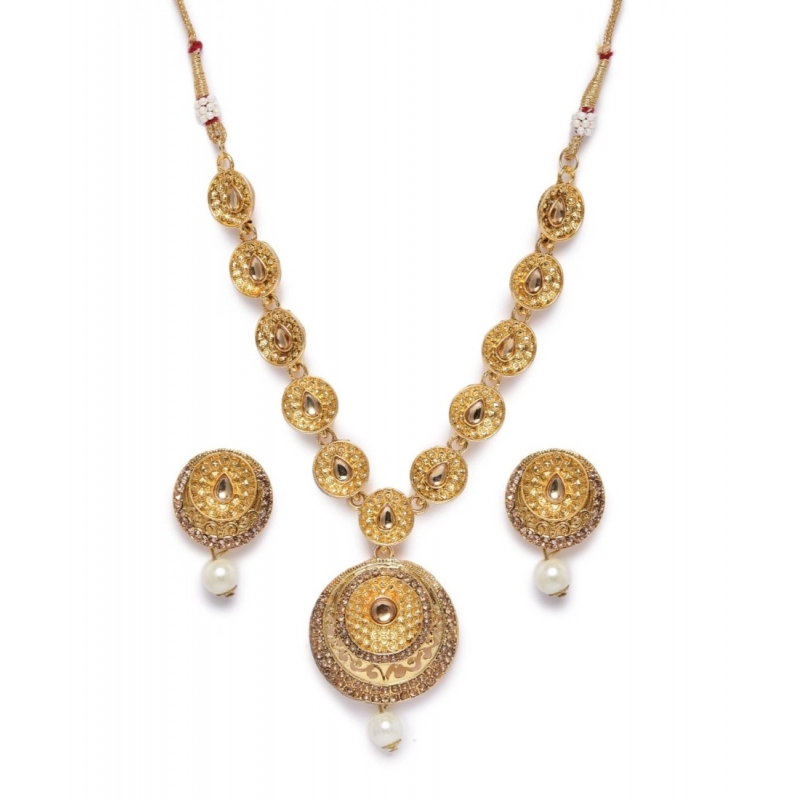 Generic Women's Rose Gold Plated Alloy Necklace &amp; Earings Set (Gold)