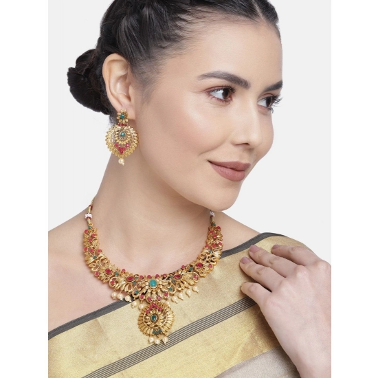 Generic Women's Rose Gold Plated Alloy Necklace &amp; Earings Set (Multicolor)