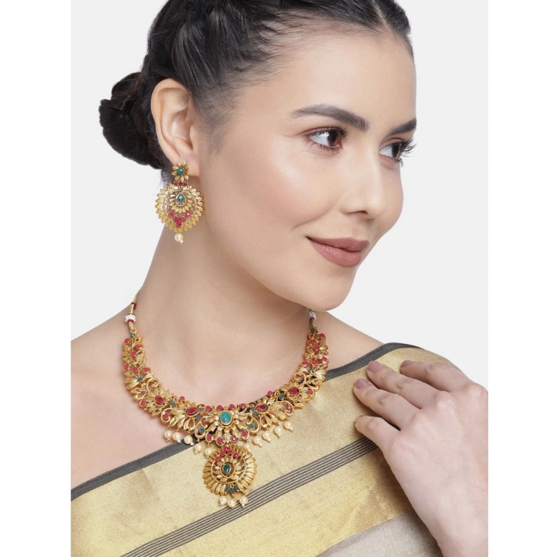 Generic Women's Rose Gold Plated Alloy Necklace &amp; Earings Set (Multicolor)