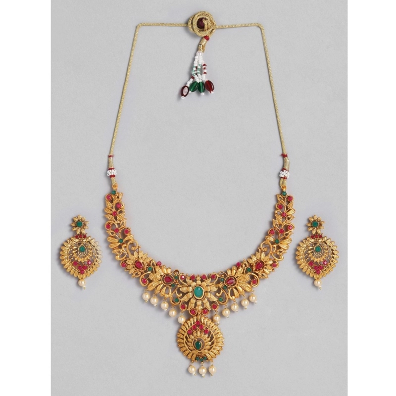 Generic Women's Rose Gold Plated Alloy Necklace &amp; Earings Set (Multicolor)