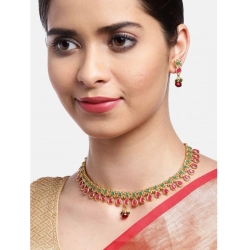 Generic Women's Rose Gold Plated Alloy Necklace & Earings Set (Green & Red) Generic Women's Rose Gold Plated Alloy Necklace & Earings Set (Green & Red)