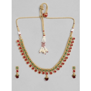 Generic Women's Rose Gold Plated Alloy Necklace &amp; Earings Set (Green &amp; Red)