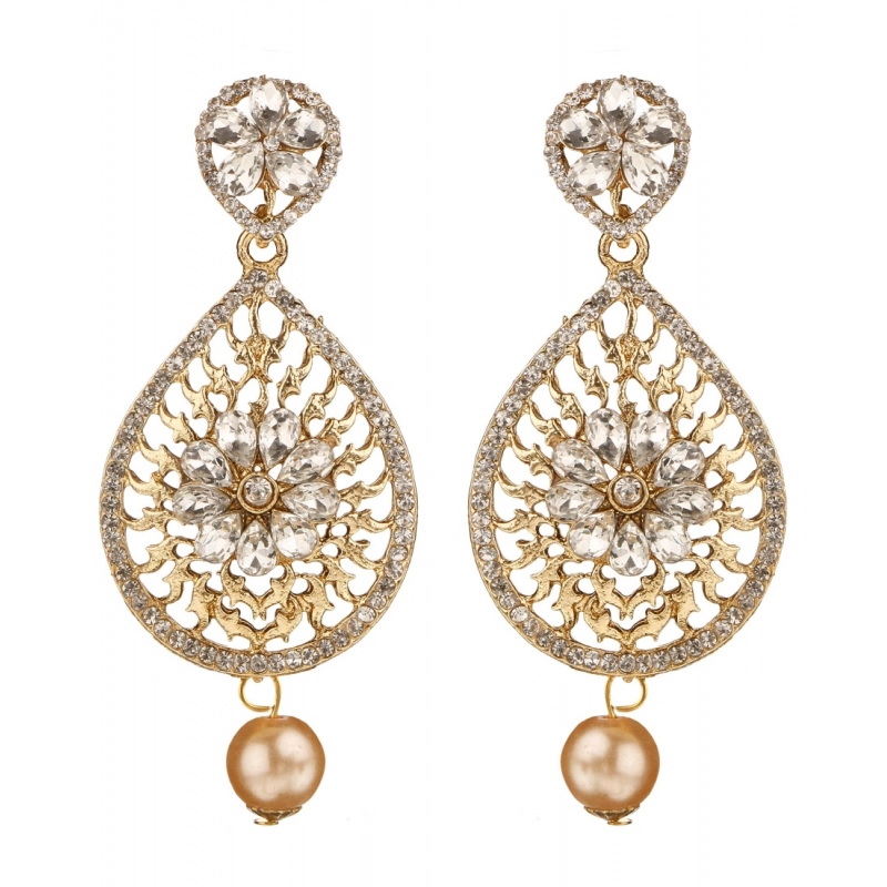 Generic Women's Rose Gold Plated Alloy Earrings (White)