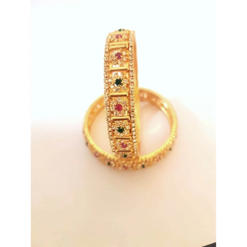 Generic Women's Rose Gold Plated Brass Stone Bangle (Red &amp; Green , 2.4 Inch)