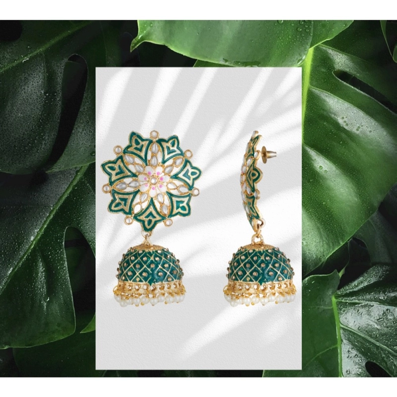 Generic Women's Rose Gold Plated Alloy Earrings (Green)