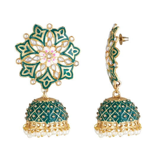 Generic Women's Rose Gold Plated Alloy Earrings (Green)