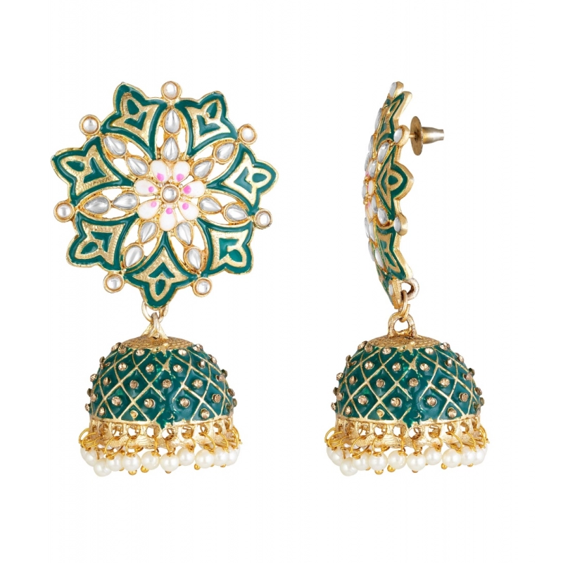 Generic Women's Rose Gold Plated Alloy Earrings (Green)