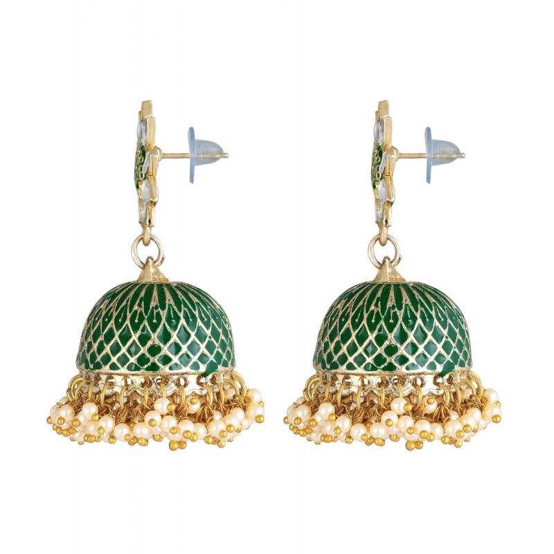 Generic Women's Rose Gold Plated Alloy Earrings (Green)