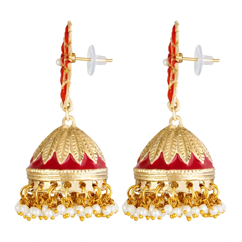 Women's Rose Gold Plated Alloy Earrings (Red)