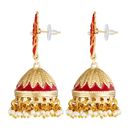 Generic Women's Rose Gold Plated Alloy Earrings (Red)