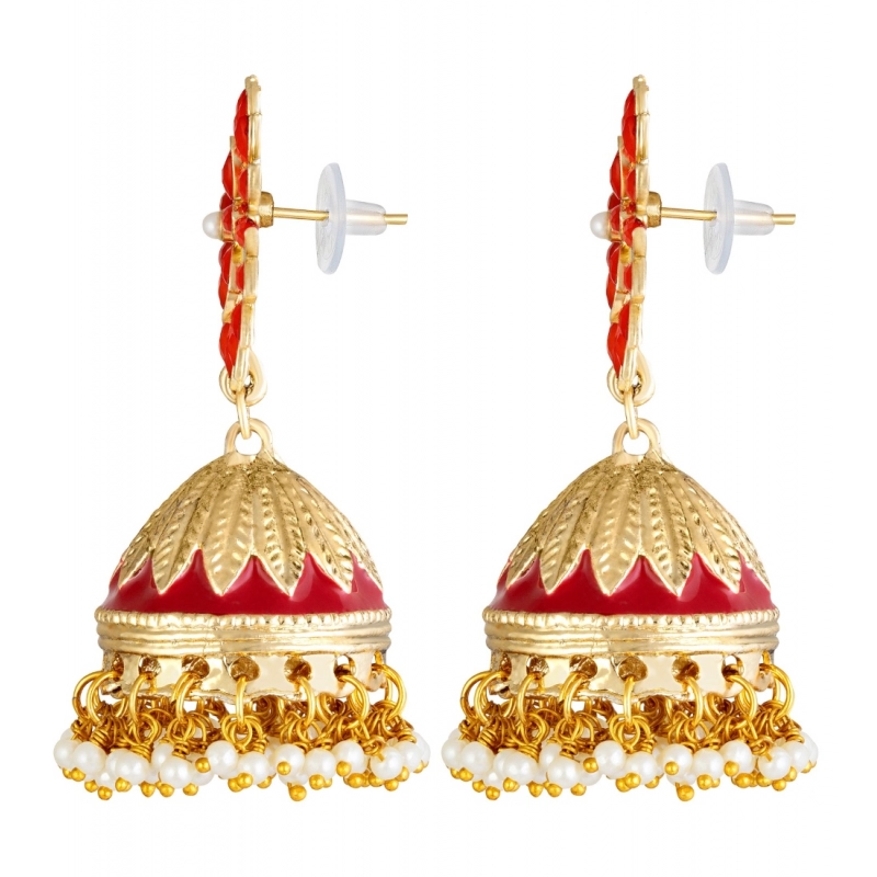 Generic Women's Rose Gold Plated Alloy Earrings (Red)