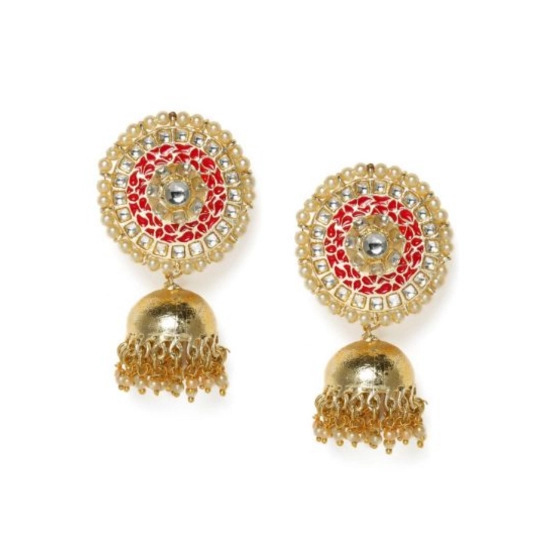 Generic Women's Rose Gold Plated Alloy Earrings (White &amp; Red)