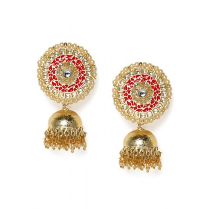 Generic Women's Rose Gold Plated Alloy Earrings (White &amp; Red)