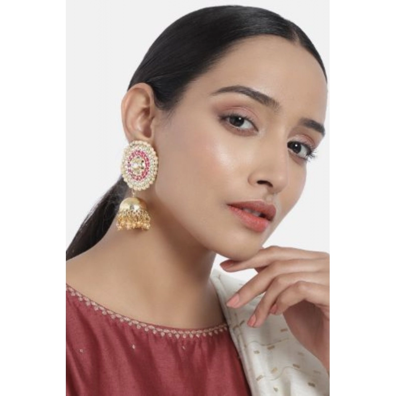 Generic Women's Rose Gold Plated Alloy Earrings (White &amp; Red)