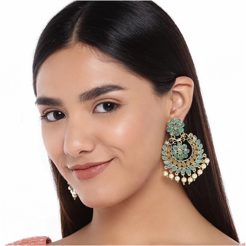 Generic Women's Rose Gold Plated Alloy Earrings (Sky Blue)