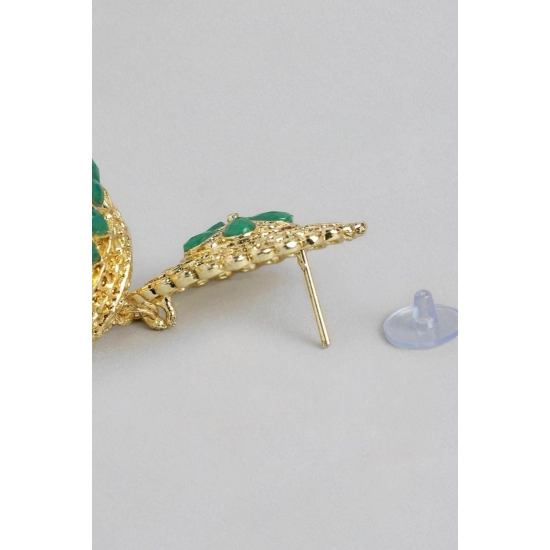 Generic Women's Rose Gold Plated Alloy Earrings (Green)