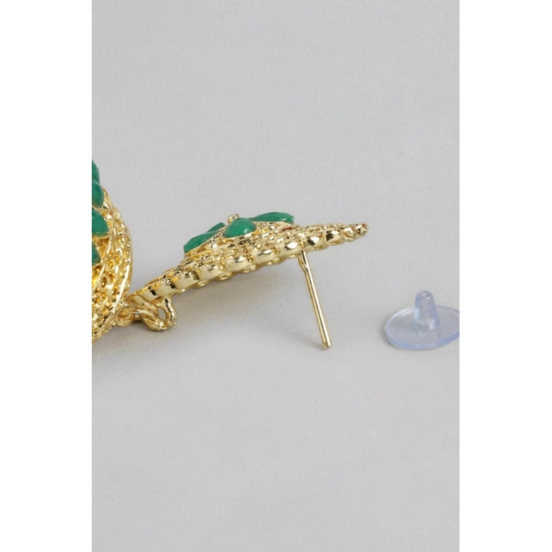 Generic Women's Rose Gold Plated Alloy Earrings (Green)