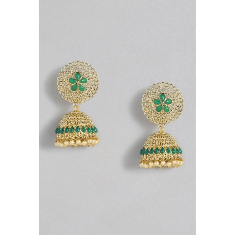 Generic Women's Rose Gold Plated Alloy Earrings (Green)