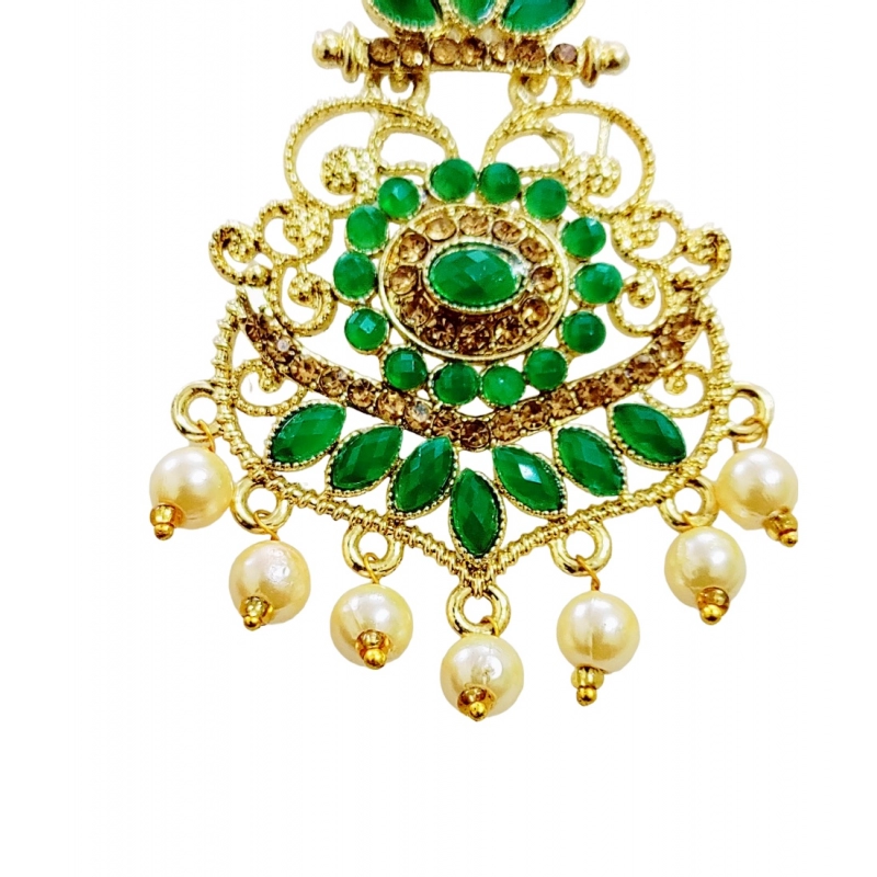 Generic Women's Rose Gold Plated Alloy Earrings (Green)