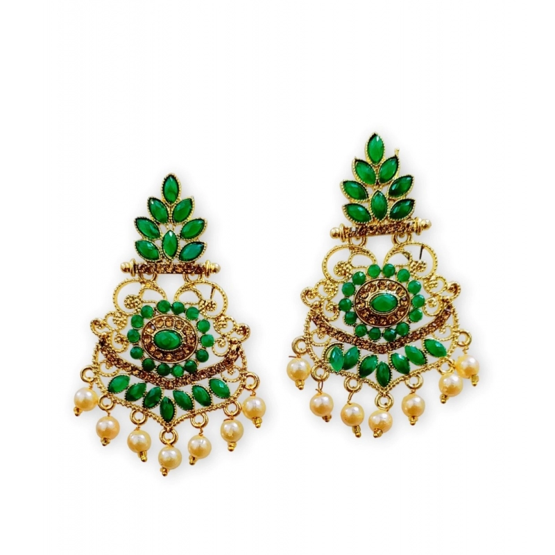 Generic Women's Rose Gold Plated Alloy Earrings (Green)