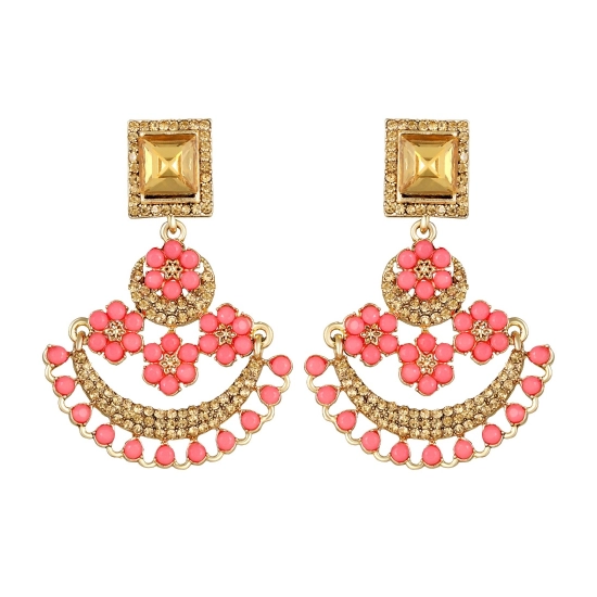 Generic Women's Rose Gold Plated Alloy Earrings (Gold &amp; Pink)