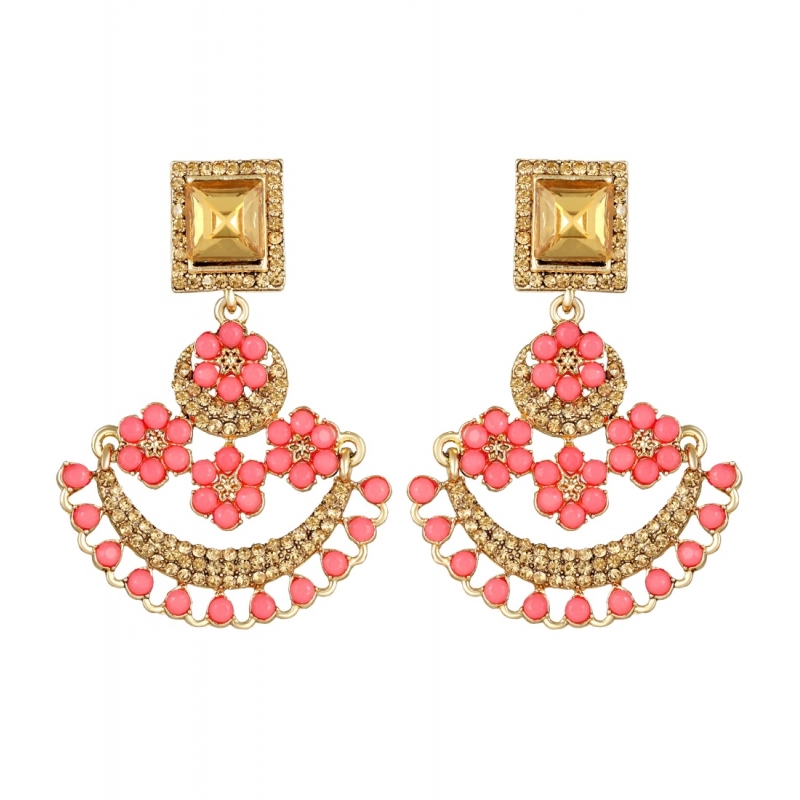 Generic Women's Rose Gold Plated Alloy Earrings (Gold &amp; Pink)