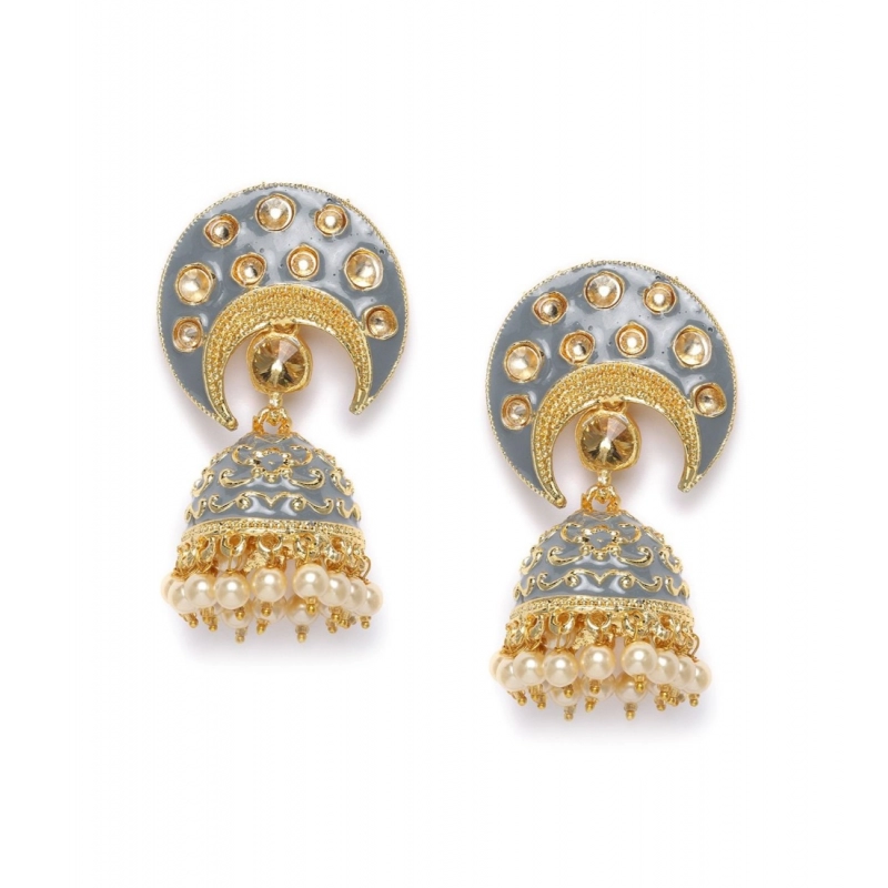 Generic Women's Rose Gold Plated Alloy Earrings (Gold &amp; Grey)