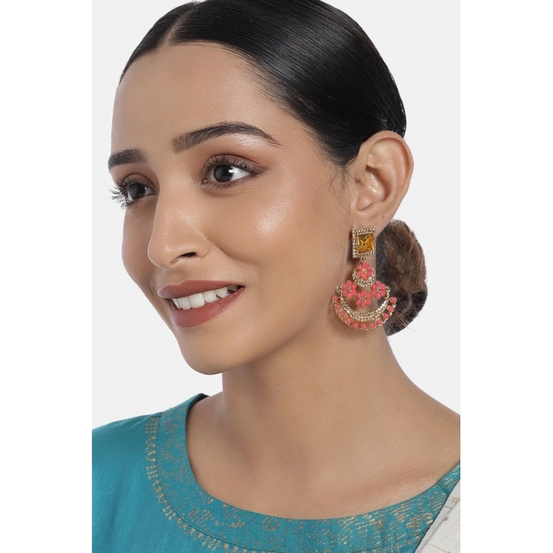 Generic Women's Rose Gold Plated Alloy Earrings (Gold &amp; Pink)