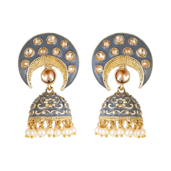 Generic Women's Rose Gold Plated Alloy Earrings (Gold &amp; Grey)