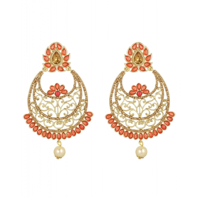 Generic Women's Rose Gold Plated Alloy Earrings (Gold &amp; Orange)