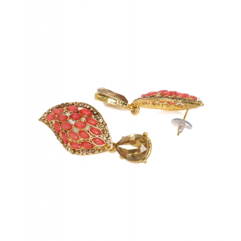 Generic Women's Rose Gold Plated Alloy Earrings (Gold &amp; Red)