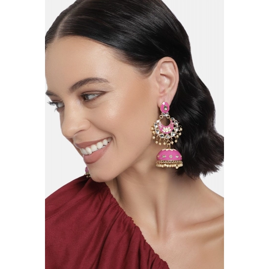 Generic Women's Rose Gold Plated Alloy Earrings (Pink)