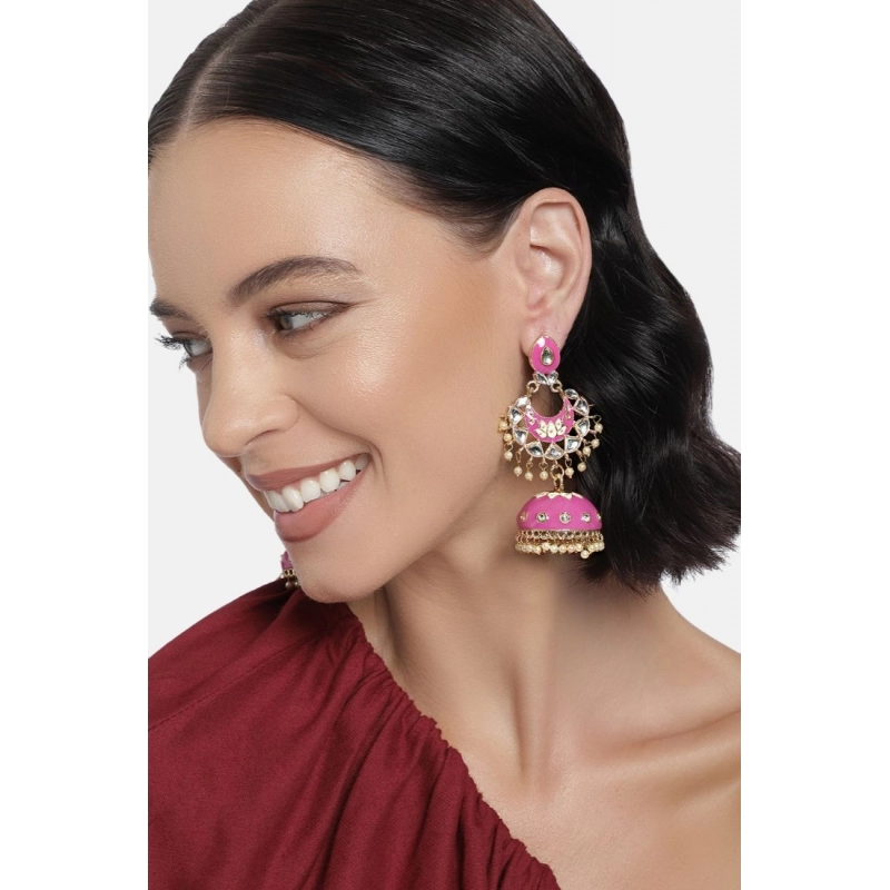 Generic Women's Rose Gold Plated Alloy Earrings (Pink)