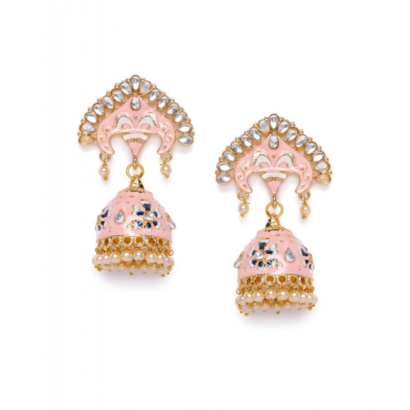 Generic Women's Rose Gold Plated Alloy Earrings (Pink)