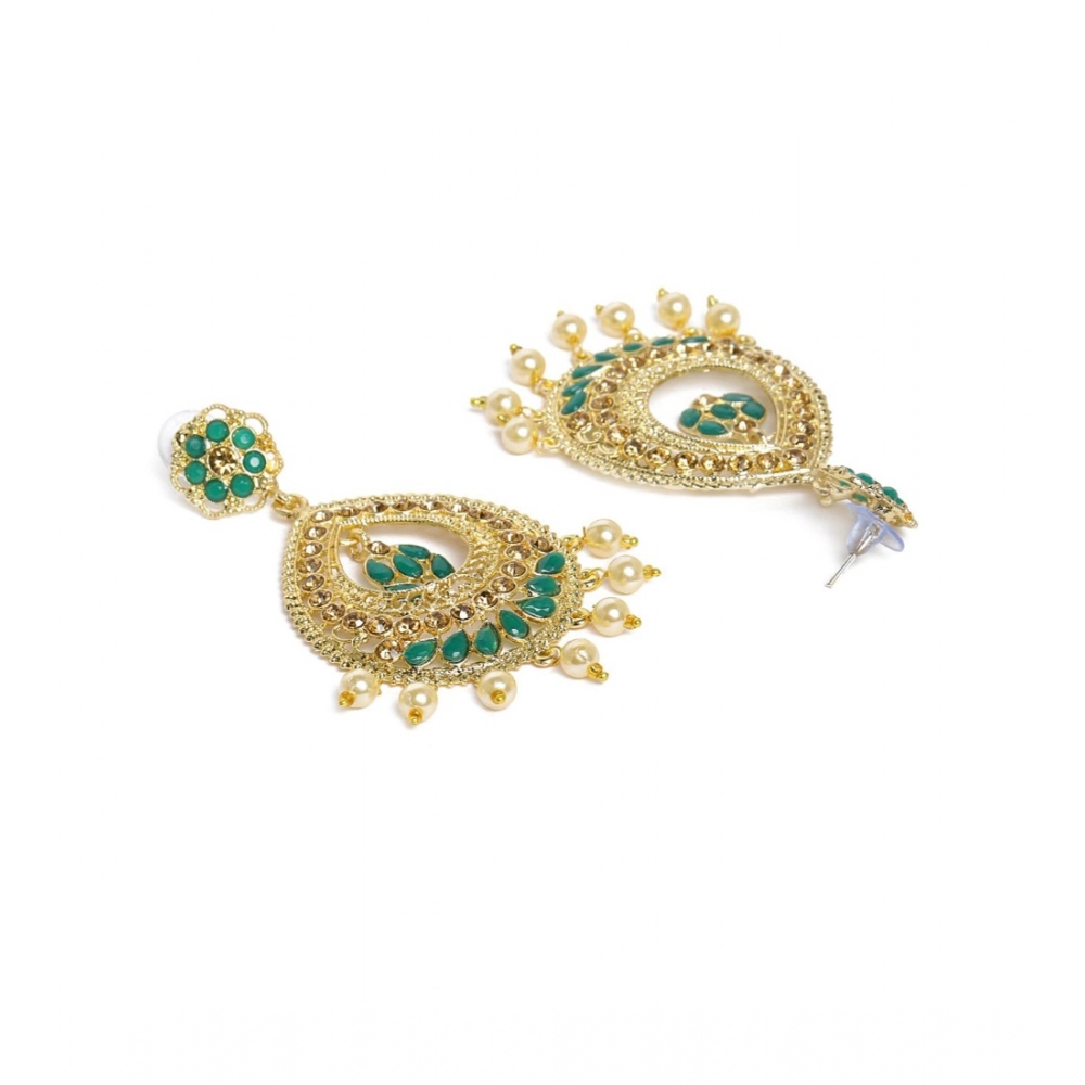 Women's Rose Gold Plated Alloy Earrings (Green)