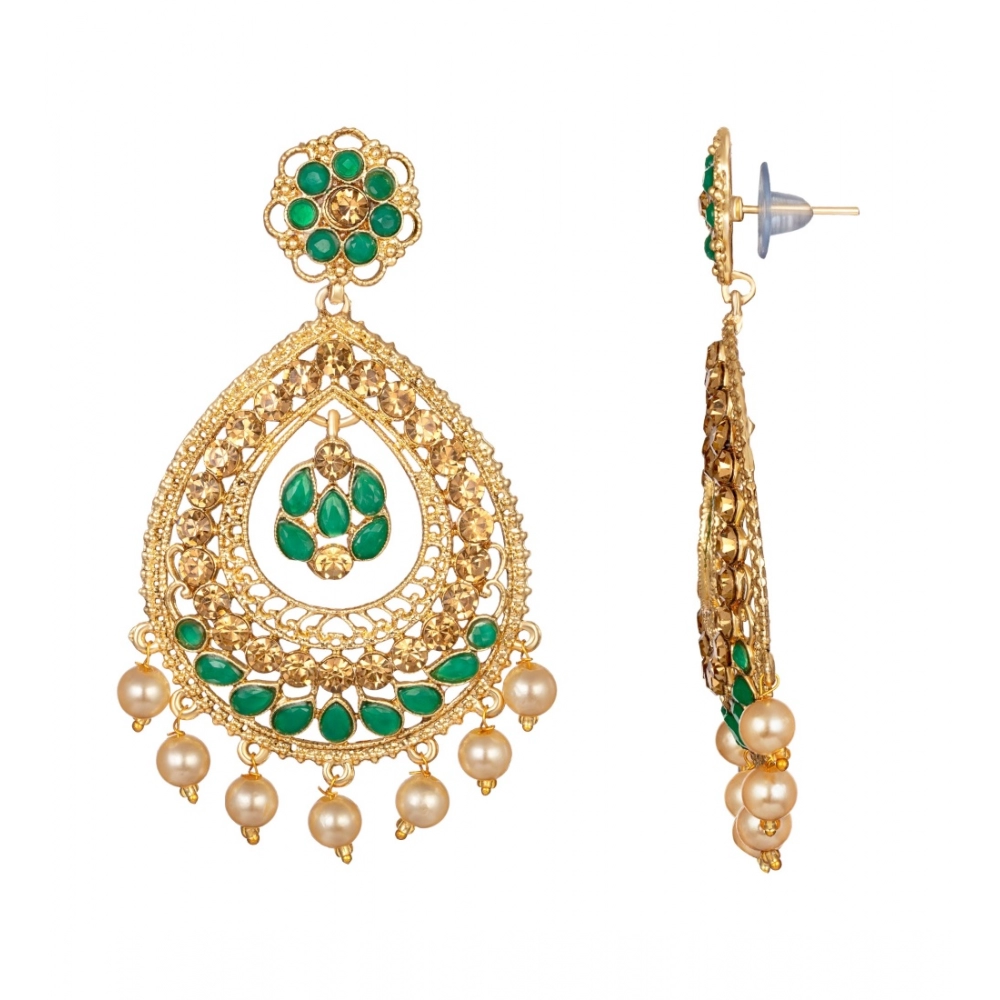 Women's Rose Gold Plated Alloy Earrings (Green)