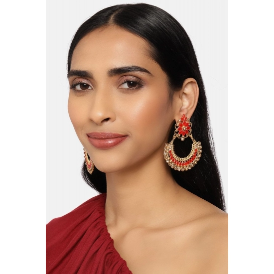 Generic Women's Rose Gold Plated Alloy Earrings (Red)