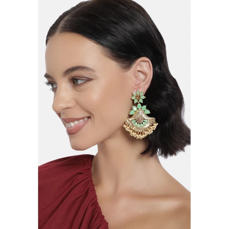 Generic Women's Rose Gold Plated Alloy Earrings (Light Green)