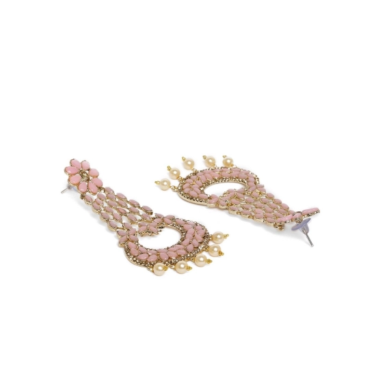 Generic Women's Rose Gold Plated Alloy Earrings (Pink)