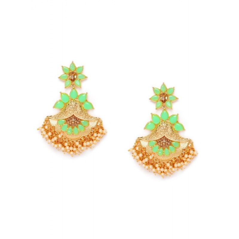 Generic Women's Rose Gold Plated Alloy Earrings (Light Green)