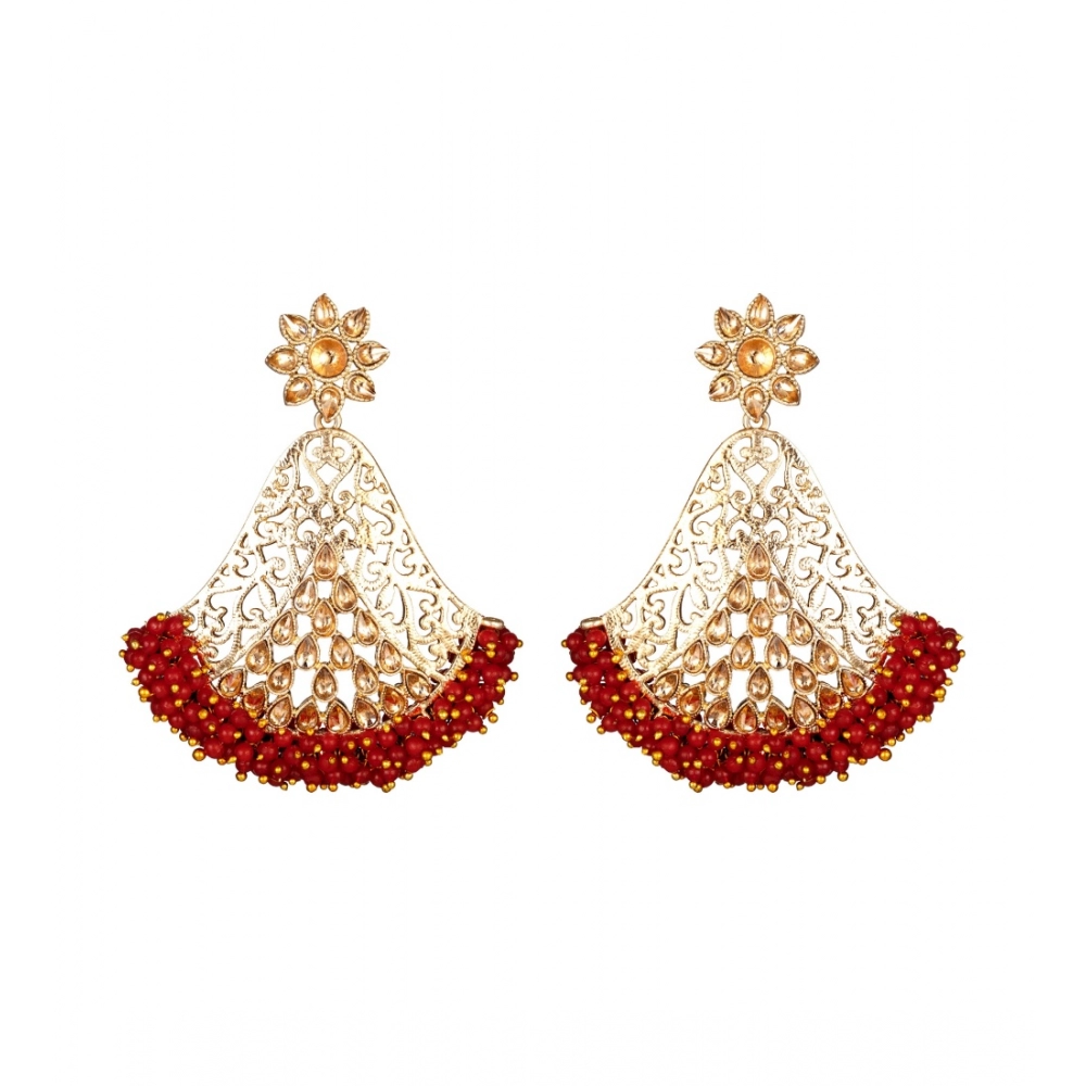 Women's Rose Gold Plated Alloy Earrings (Maroon)
